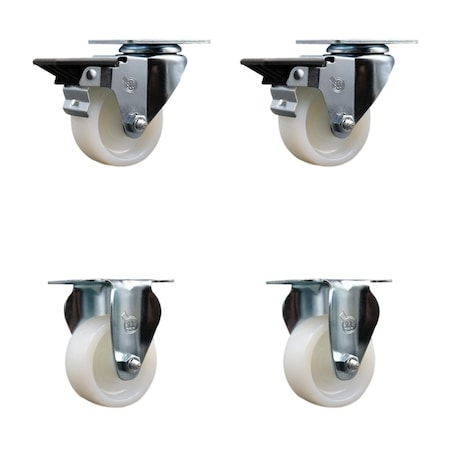 Service Caster 3'' Nylon Wheel Swivel Top Plate Caster Set with 2 Posi Brakes 2 Rigid, 4PK SCC-20S314-NYS-PLB-2-R-2